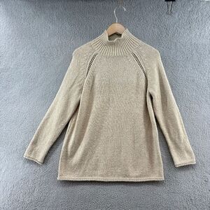 J Jill Pure Sweater Tan Oversized Mock Neck Wool Blend Neutral Lagenlook Medium